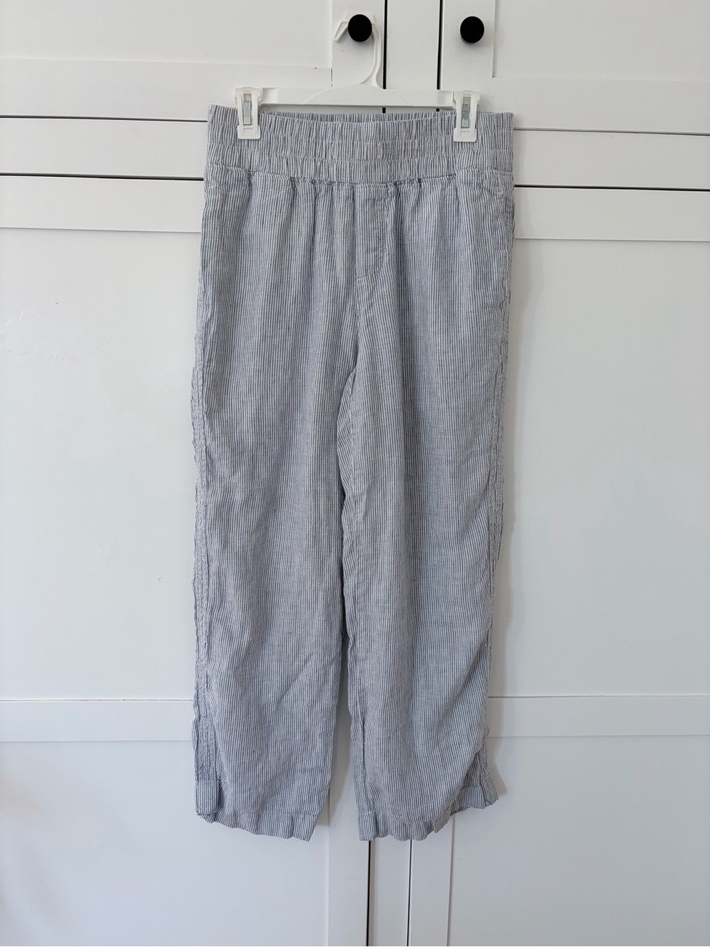 Quince Pinstripe Blue Linen Pull On Pants Size Medium